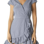 J.Crew  Faux Wrap Gingham Cotton Poplin Mini Dress Blue/White  EUC‎ Size 0 Photo 0