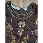 Scala  Women's Black Floral 100% Silk Beaded Blouse Top Size Large Photo 9
