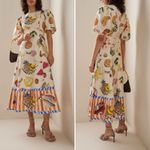 Alemais Theo Midi Dress Tropical Print Linen Cotton Puff Sleeve Size 0 NWT White Photo 12