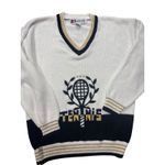 Vintage Quantum Sportswear Medium Tennis Sweater V Neck White Black Gold Knit Photo 2