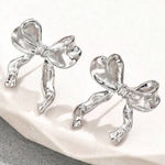 Silver Ribbon Bow Earrings Photo 0