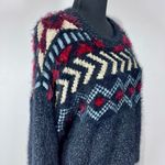 Frye New Semi-Cropped Textured Fuzzy Nordic Sweater Sz L Women’s Navy Super Soft Photo 1