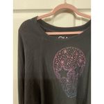 Chaser Skull Graphic Black Cropped Drop Shoulder Batwing Sleeve Sweatshirt, M Photo 4