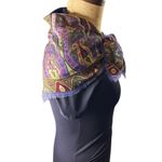 Oscar de la Renta Purple Wool Printed Sparkly Scarf fringe edges 30in Vintage Photo 6