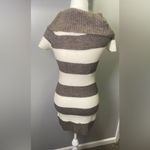 Next Era Couture Women's Cowl Neck Short Sleeve Brown White Stripes Sweater Med Photo 2