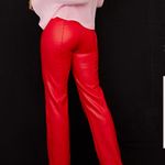 House Of CB ELENAORA SCARLET VEGAN LEATHER TROUSERS Photo 3