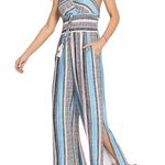 Venus  Striped Boho Side Slit Sleeveless Halter Jumpsuit Womens Large Photo 4