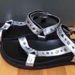 LF L ‘Veda’ Silver Leather Studded Ankle Strap Wedge Sandals - Size 8.5M Photo 5