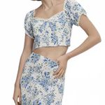 Mango Lili Floral Crop Top Blue White NWT Size 6 / Medium Photo 6