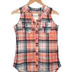 New York Laundry Womens Size Small Sleeveless Plaid Henley Top Orange Photo 1