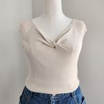 90s Rafaella Cream Silk Blend Knit Cap Sleeve Twist Front Minimalist Top M Size M Photo 0