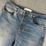 ZARA Distressed High Rise Button Fly Crop Jeans Size 6 Blue Photo 6