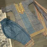 Pakistani/Indian 3pc Blue & Multi Color Embroidery Printed Shalwar Kameez Size M Photo 2