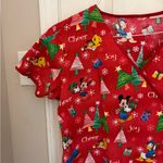 Disney Christmas Print Women’s Scrub Top in Red Photo 5