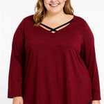 Belle by Kim Gravel Long Sleeve Top, Faux Leather Trim Photo 0