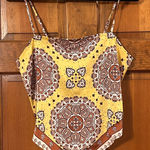 Rachel Zoe Yellow & Brown Paisley Crop Tank, Medium Photo 0