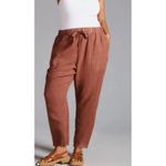 Pilcro Relaxed Brown Linen Blend Pants Slouchy Drawstring Casual Fall Fashion Photo 1