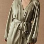 BHLDN Anthropologie Matine Satin Robe Large Sage Green Lave Trim Sleep Lounge Photo 0