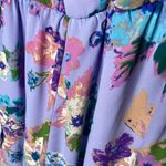 Everly  Floral Pleated 3/4 Sleeve V-Neck Ruffle Romper Medium Purple Lightweight Photo 6