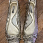 Alex Marie  Gold Peep Toe Bow‎ Low Heel Shoes Photo 0