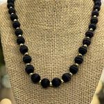 Vintage Strand Necklace Silk Satin Thread Black Wrapped Bead Gold Tone No Clasp Photo 0
