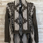 Hannah Womens L Sweater Open Cardigan Gray Southwestern Aztec Scarf Collar Size L Photo 0