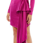 Mac Duggal Asymmetrical Draped Long Sleeve Mini Dress Magenta Size 2 Pink Photo 0