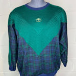 sweatshirt plaid chevron quilted green navy shoulder pads 1980s Size L Photo 0