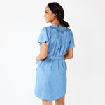 Sonoma blue chambray flutter cap sleeve belted mini dress size XS Photo 1