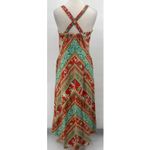Vintage 70s Striped Maxi Dress Crossback Sleeveless Red Green Gold Womens Small Photo 4