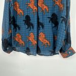 Jane and Delancey  Teal Horse Print Button Up Shirt Boho Western Long Sleeve Sz XL Photo 8