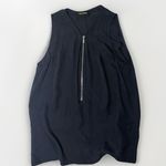 The Kooples M Women's Zip Front Sleevless Top Silk Front Jersey Back Deep Navy Photo 1