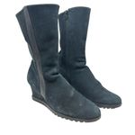 Arche Suede Wedge Tall High Boots Side Zip Leather Stripe Black Size 38 US 7 Photo 1