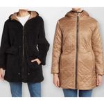 Kate Spade Reversible Hooded Sherpa Quilted Coat Jacket Black Tan Medium Photo 1