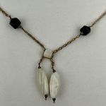 Vintage Semi Precious White Agate Onyx Beaded Brass Chain Lariat Necklace Gold Photo 4