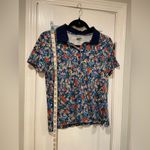 Lands' End  Size S Navy Blue Floral Cotton Collared Short Sleeve Polo Shirt Photo 5