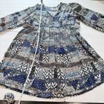 Jaase Blue Floral Babydoll Long Sleeve Boho Tassels Flare Dress Size LARGE Photo 9