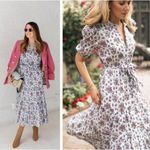 Veronica Beard  Eunice Floral Puff Sleeve Cotton Shirt Dress Multi Striped 8 Photo 1