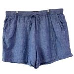 Tahari 100% Linen Pull On Shorts Blue Size 3X High Waisted Elastic Waist Resort Photo 0
