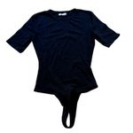 Madewell  Crewneck Short Sleeve Thong Bodysuit Black Size Medium Ribbed Photo 0