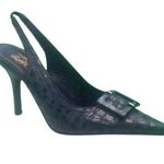 Donald Pliner Black Distress Metallic Kogi Gator Leather Slingback Shoe $395 NIB Photo 0