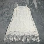 Women's Sleeveless Lace Mini Dress with Fringe Hem Size XXS Boho Bridal Grad White Photo 1
