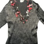 Alberto Makali  Gray Cardigan with Floral Accents Photo 2