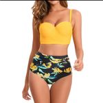 Yellow and Black Retro Floral Bikini Photo 1