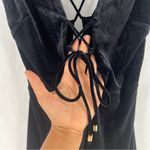 DO+BE  Black Stretch Velvet Strappy Lace Up Deep V-Neck Sleeveless‎ Jumpsuit S Photo 3