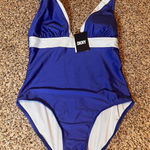 DKNY  Women's Blue and White One Piece Swimsuit Removable Cups‎ Size 14 Photo 0