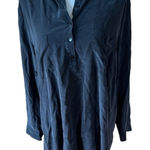 Eileen Fisher Black 100% Silk Button Front Tunic Shirt Blouse Photo 0