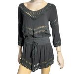 Surf Gypsy Womens Size M Black Crochet Knit Tie Waist V Neck Coastal Rayon Dress Photo 2