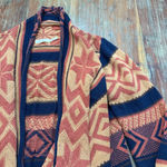 Blu Pepper Women's Navy Orange Aztec Print Open Cardigan Medium Photo 5