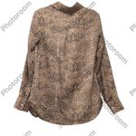 New York And Company  Women’s Brown Snakeskin Patterned Button-Down Shirt Size S Photo 3